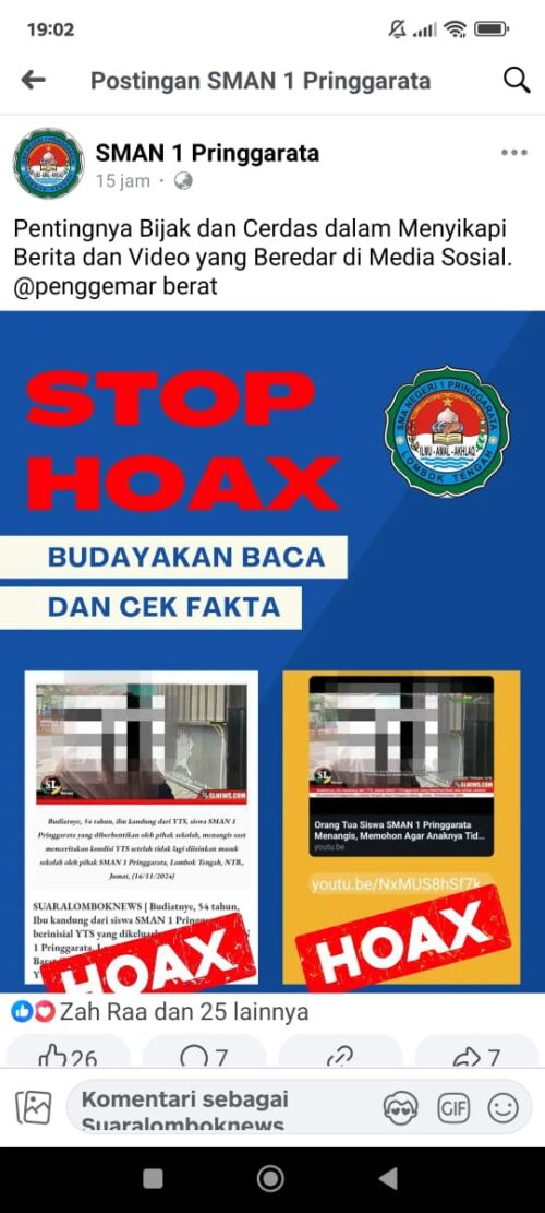 AMSI NTB Kecam Pihak SMAN 1 Pringgarata, Sebut Media Menyebarkan Hoax